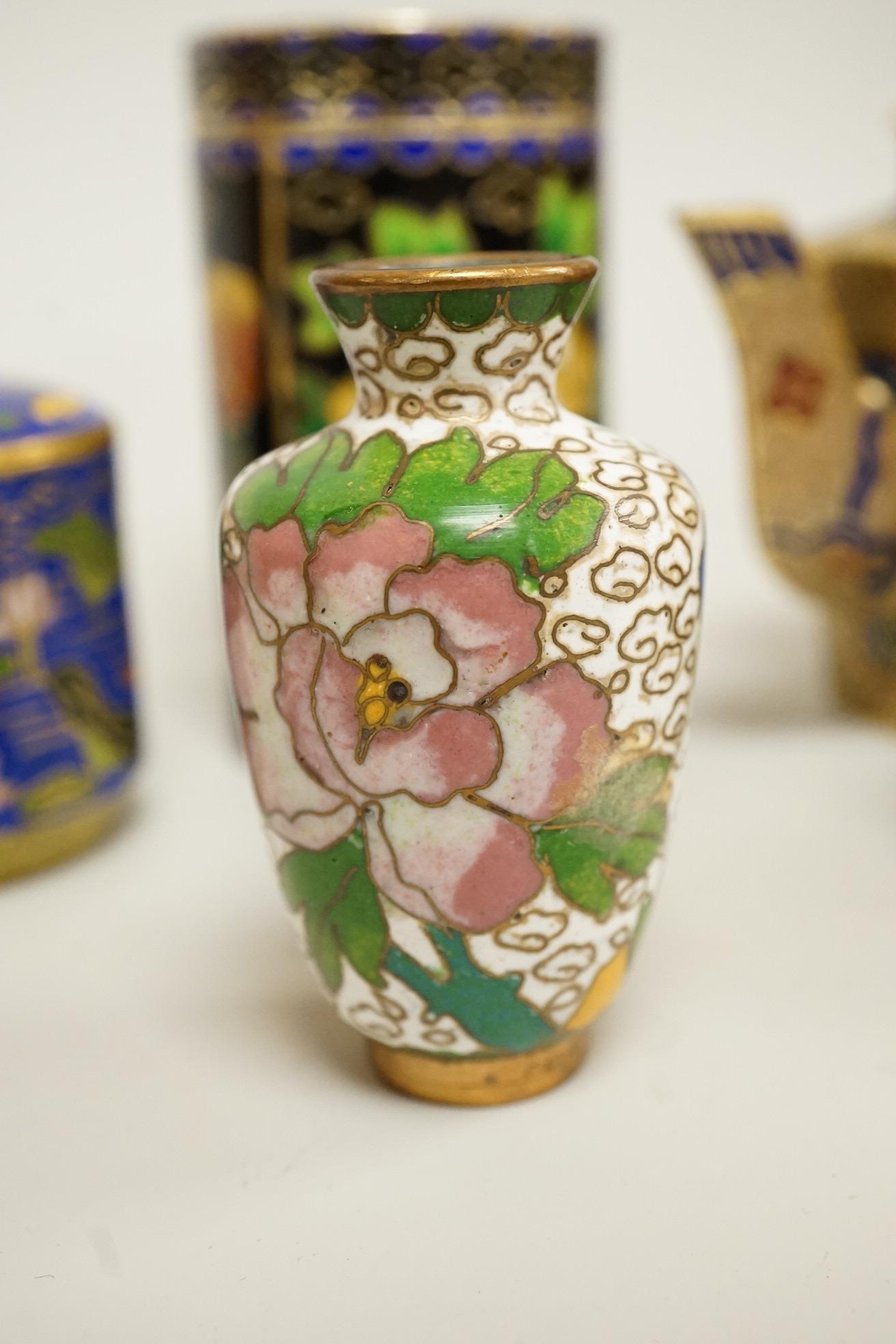 A collection of miniature enamel and cloisonné boxes, eggs and a painted rabbit, etc. (11)